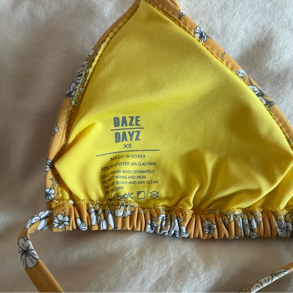 Daze Dayz Canary Yellow Floral String Bikini Top and Bikini Bottom - Picture 3 of 4
